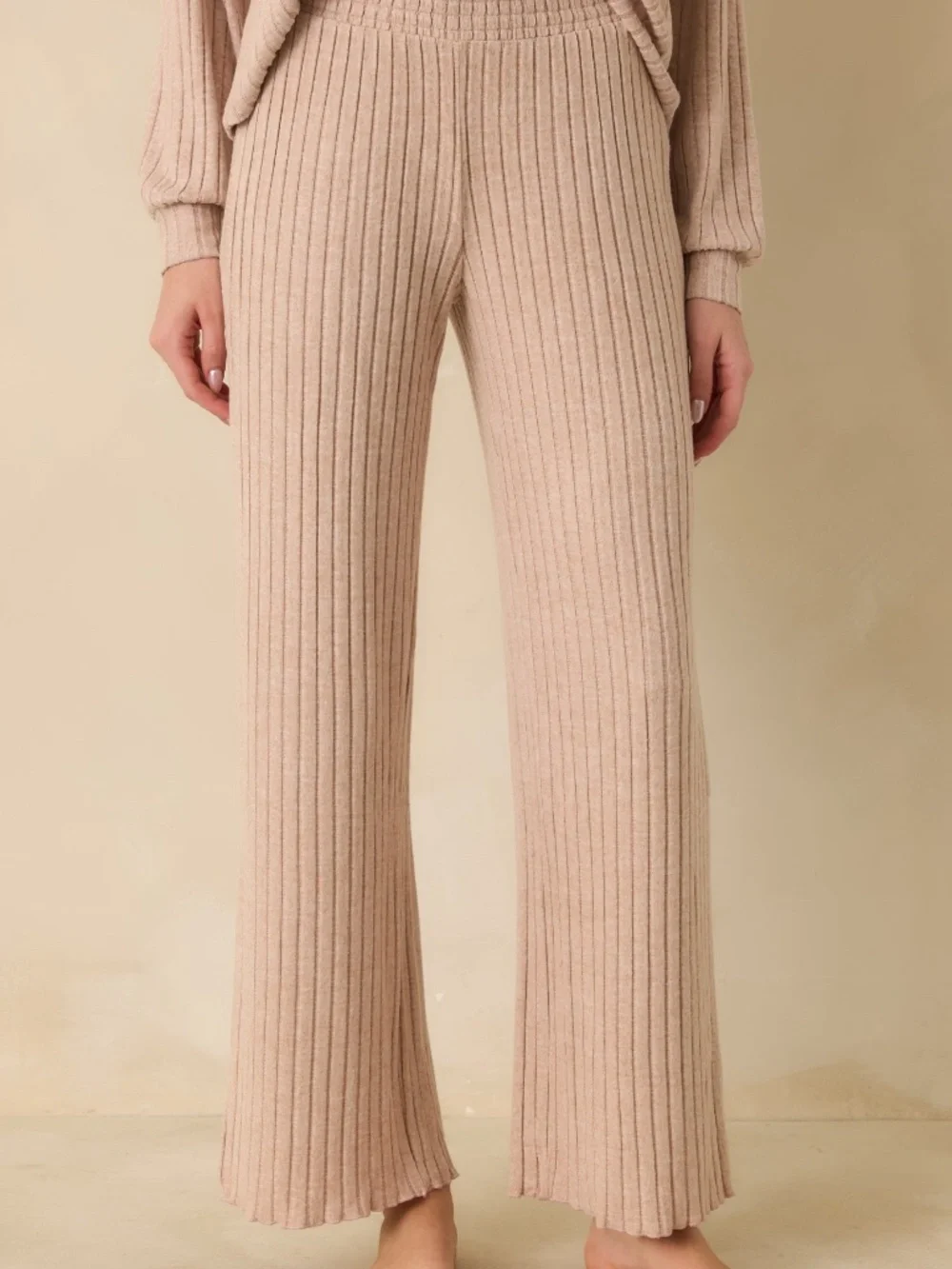 Z Supply Ribbed Lounge Set V-Neck Top & Pants Z Taupe Pink Size M